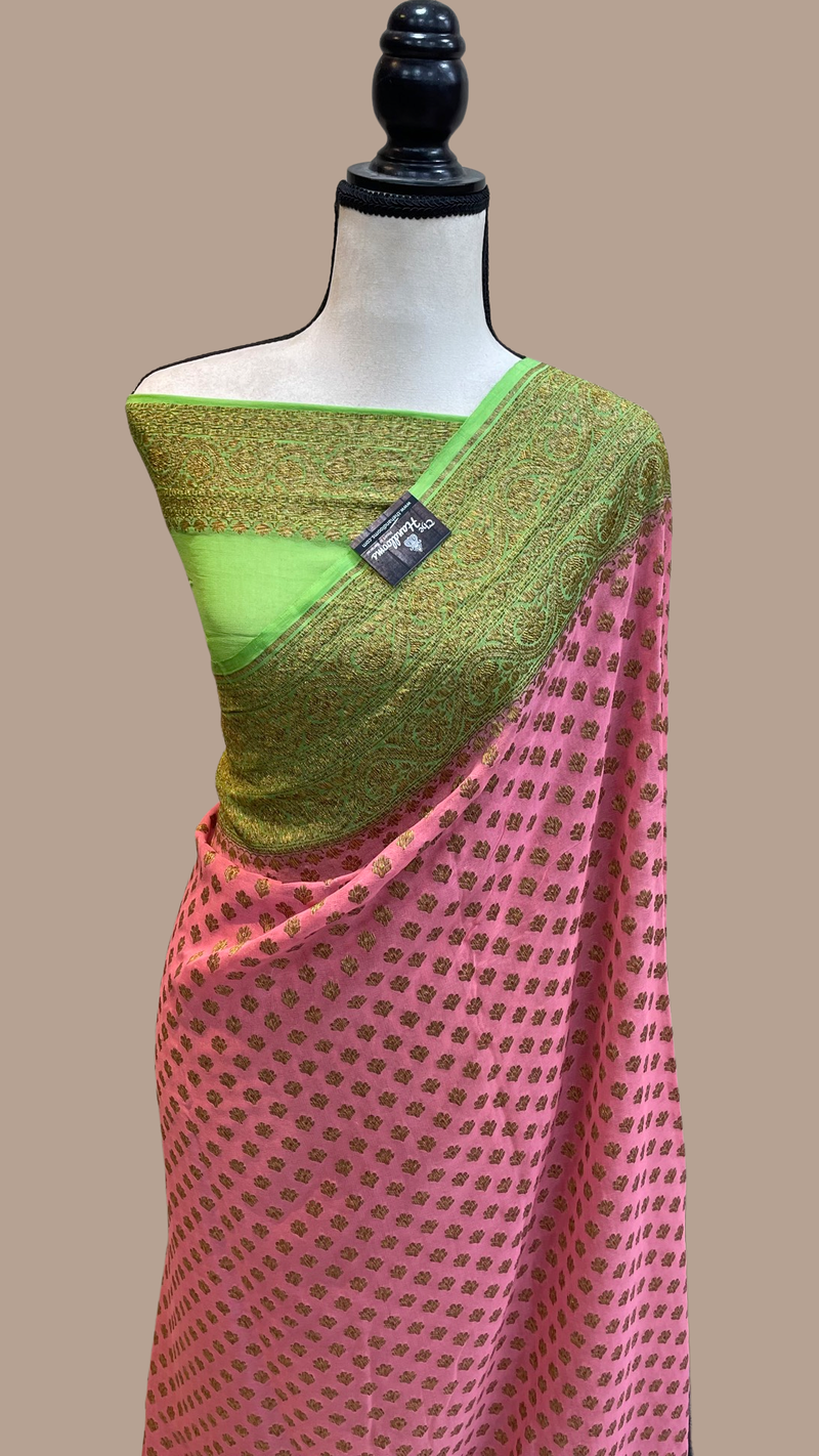Pure Khaddi Georgette Banarasi Saree -  Antique zari - The Handlooms