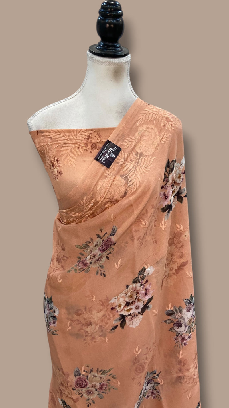 Pure Georgette Handloom Banarasi Saree - Chikankari With Digital Print