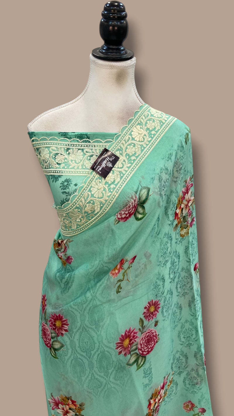 Pure Georgette Handloom Banarasi Saree - Chikankari With Digital Print