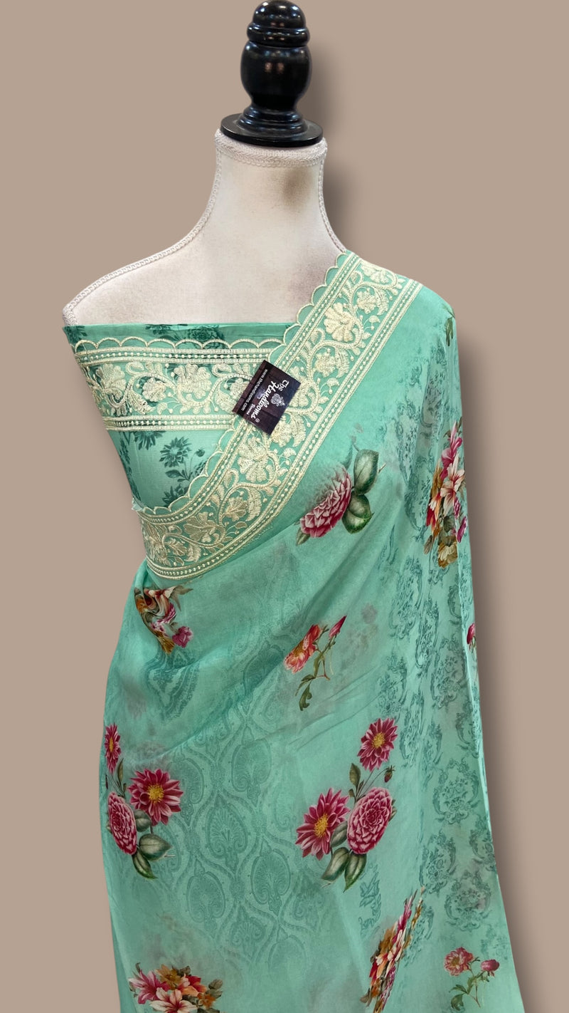 Pure Georgette Handloom Banarasi Saree - Chikankari With Digital Print