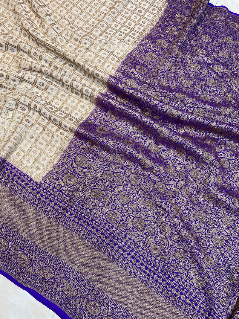 Pure Khaddi Georgette Banarasi Saree -  Antique zari - The Handlooms