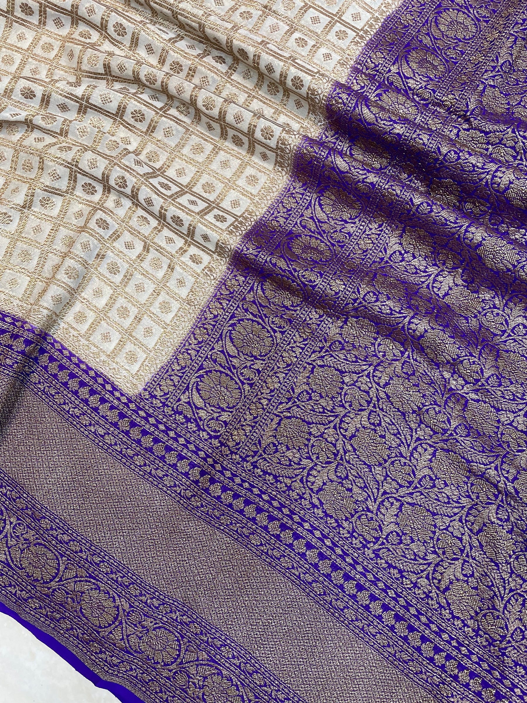 Pure Khaddi Georgette Banarasi Saree -  Antique zari main image 1