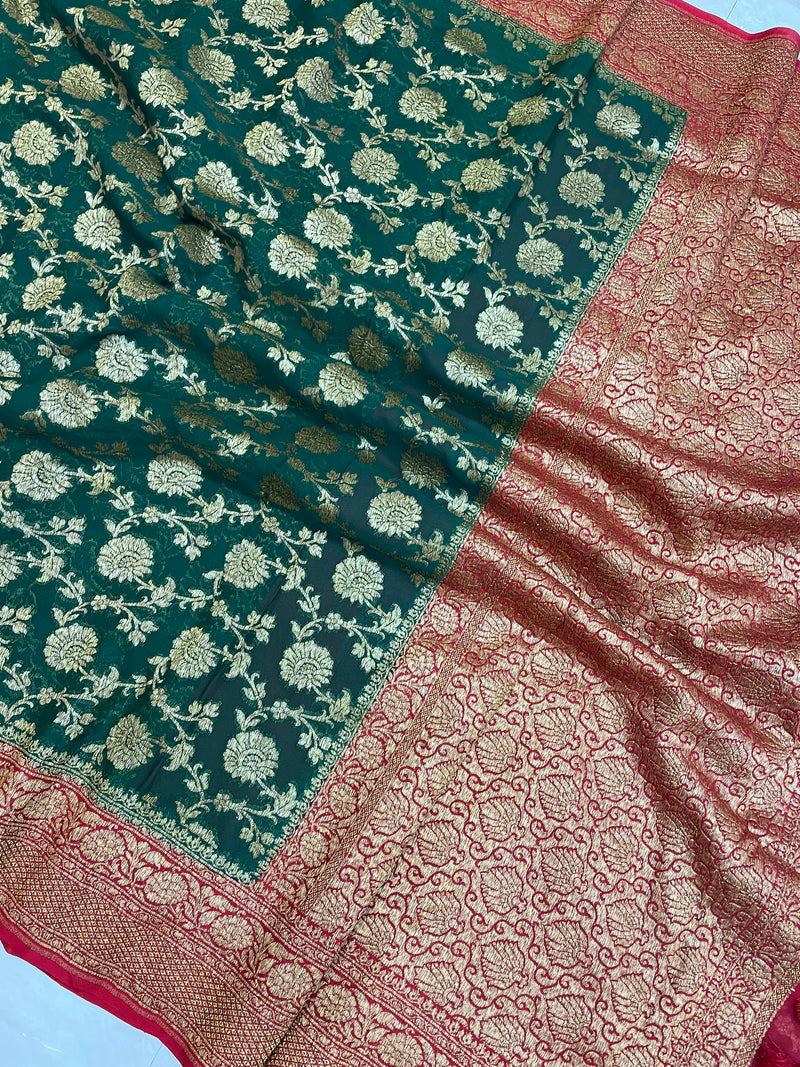 Pure Khaddi Georgette Banarasi Saree -  Antique zari - The Handlooms