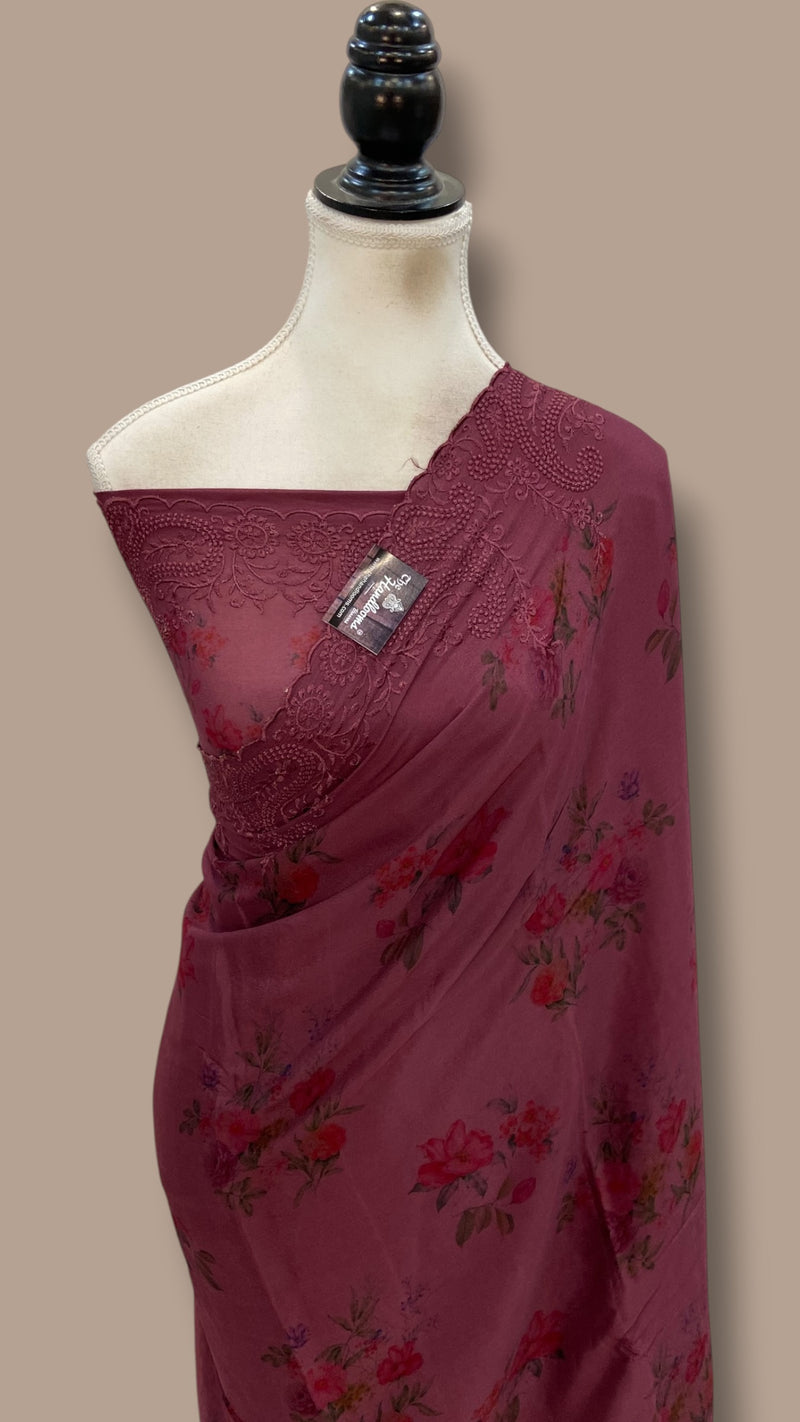 Pure Georgette Handloom Banarasi Saree - Chikankari With Digital Print