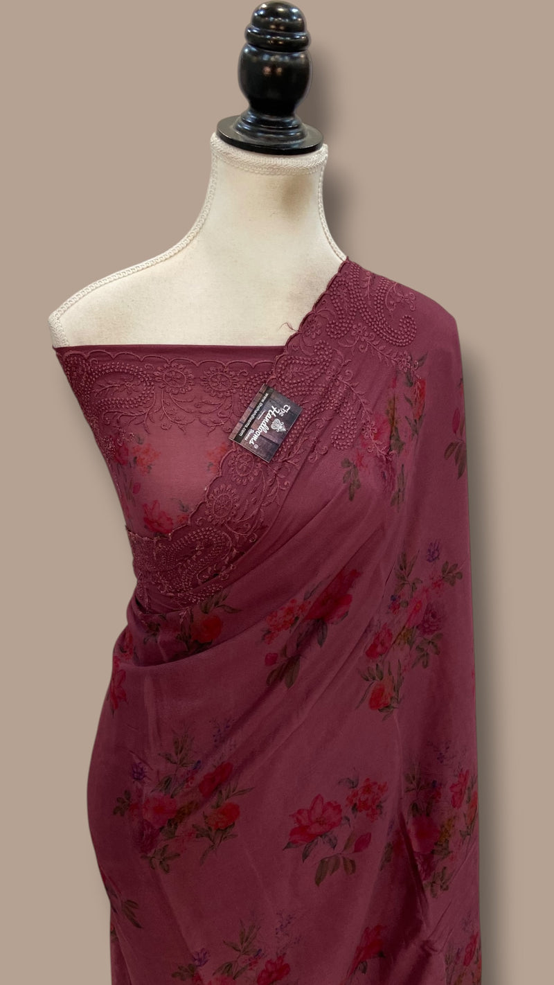 Pure Georgette Handloom Banarasi Saree - Chikankari With Digital Print