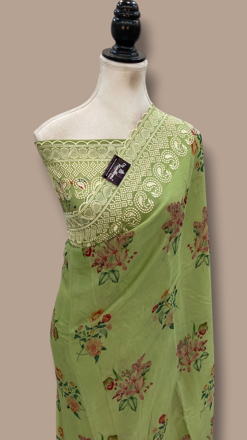 Pure Georgette Handloom Banarasi Saree - Chikankari With Digital Print