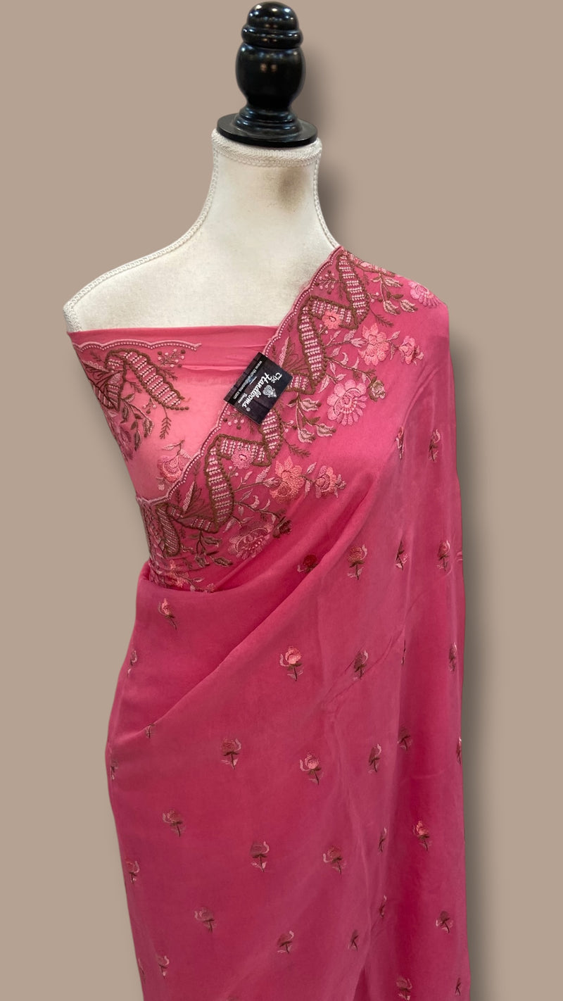Pure Georgette Chikankari Handloom Banarasi Saree