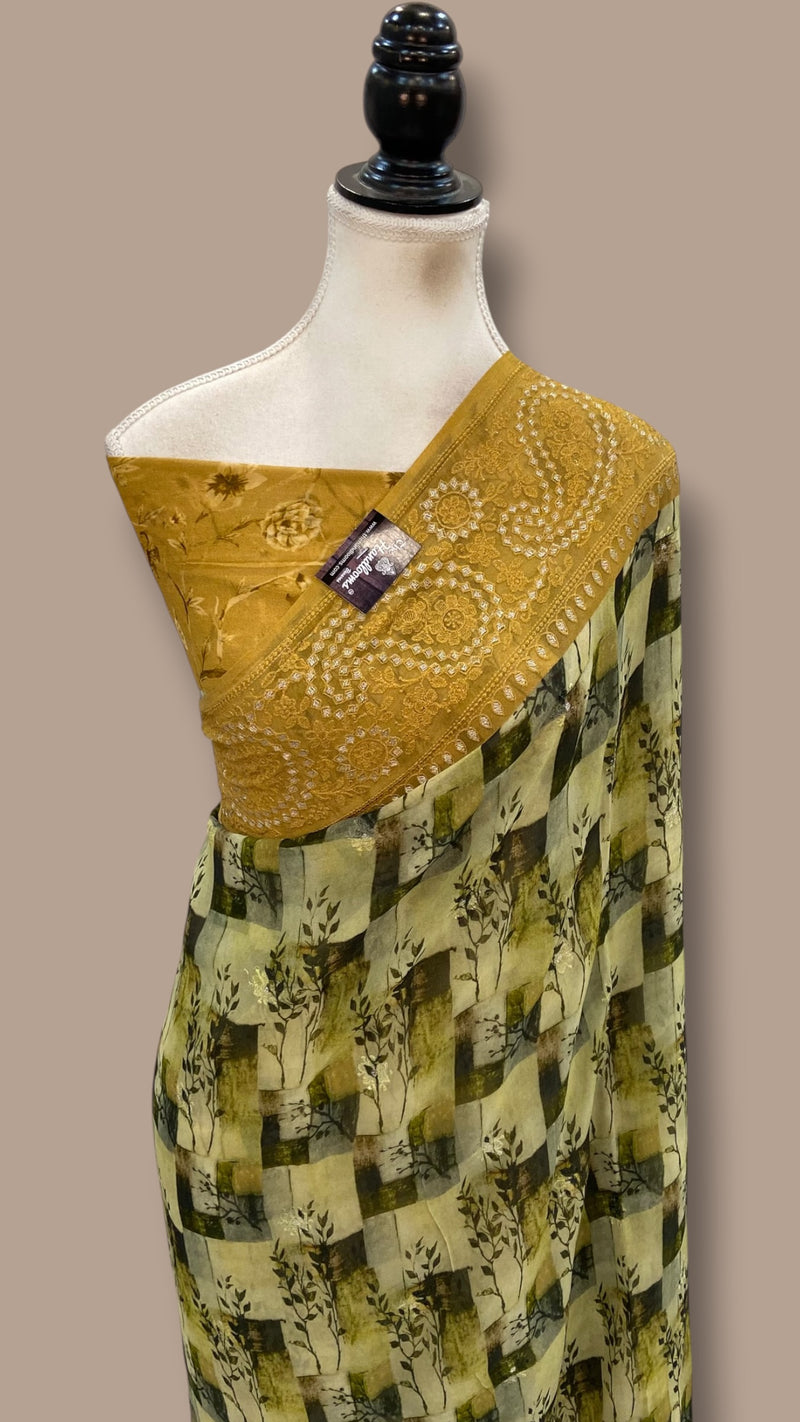 Pure Georgette Handloom Banarasi Saree - Chikankari With Digital Print