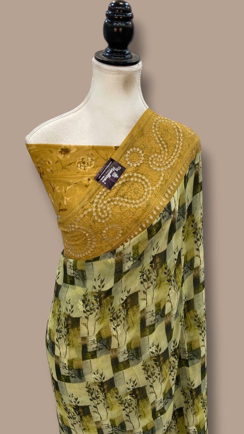 Pure Georgette Handloom Banarasi Saree - Chikankari With Digital Print