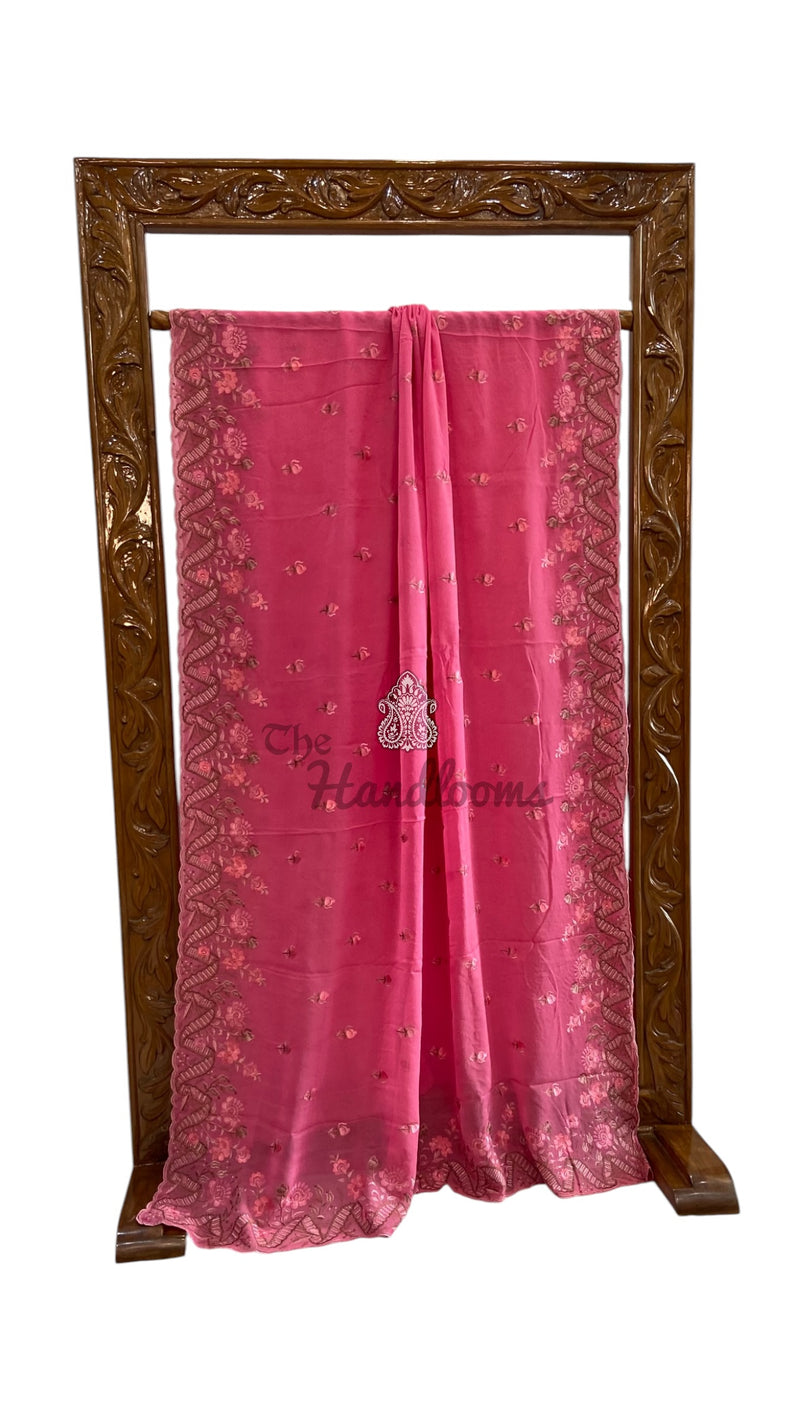 Pure Georgette Chikankari Handloom Banarasi Saree