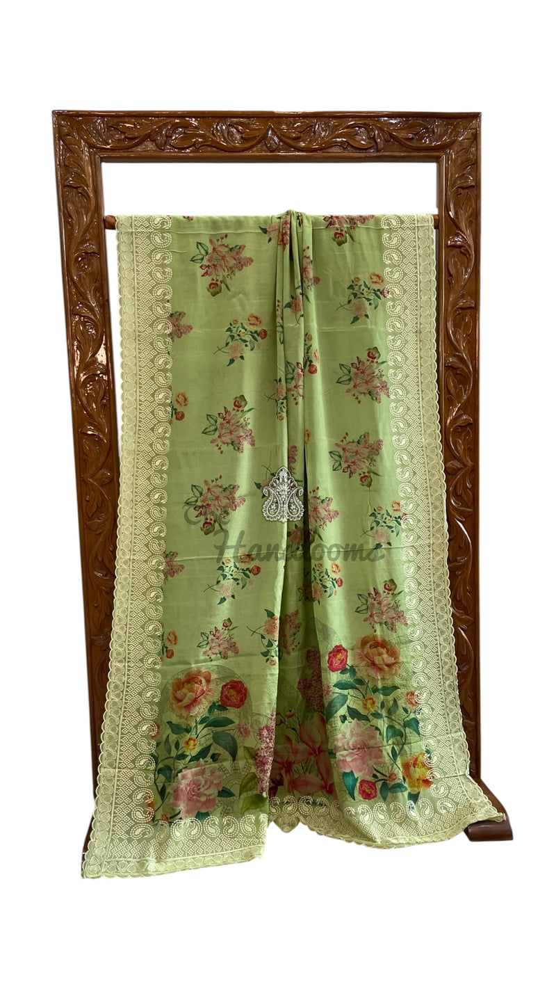 Pure Georgette Handloom Banarasi Saree - Chikankari With Digital Print