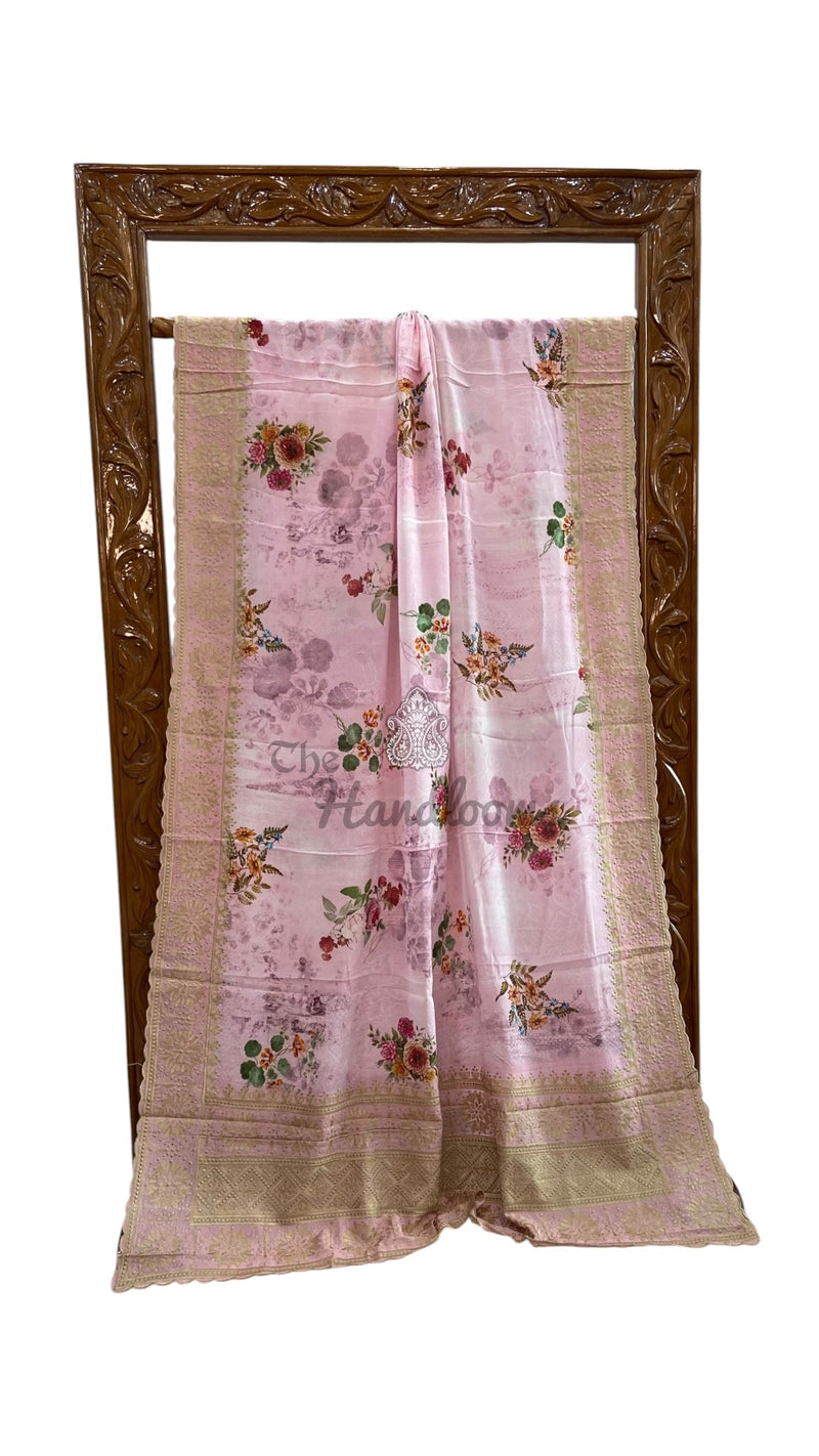 Pure Georgette Handloom Banarasi Saree - Chikankari With Digital Print