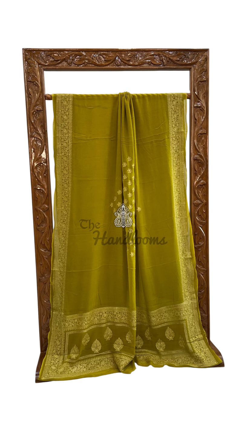 Pure Georgette Chikankari Handloom Banarasi Saree