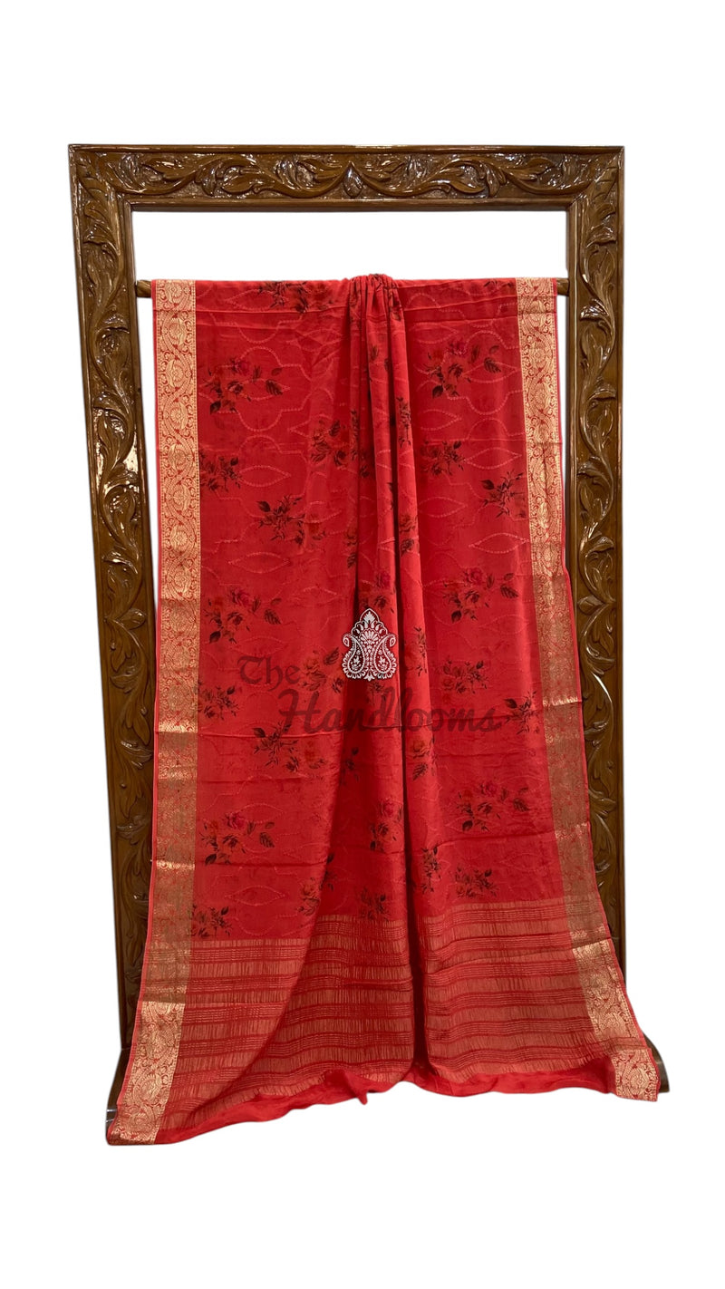 Pure Georgette Handloom Banarasi Saree - Chikankari With Digital Print
