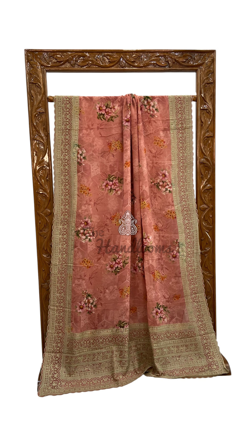 Pure Georgette Handloom Banarasi Saree - Chikankari With Digital Print