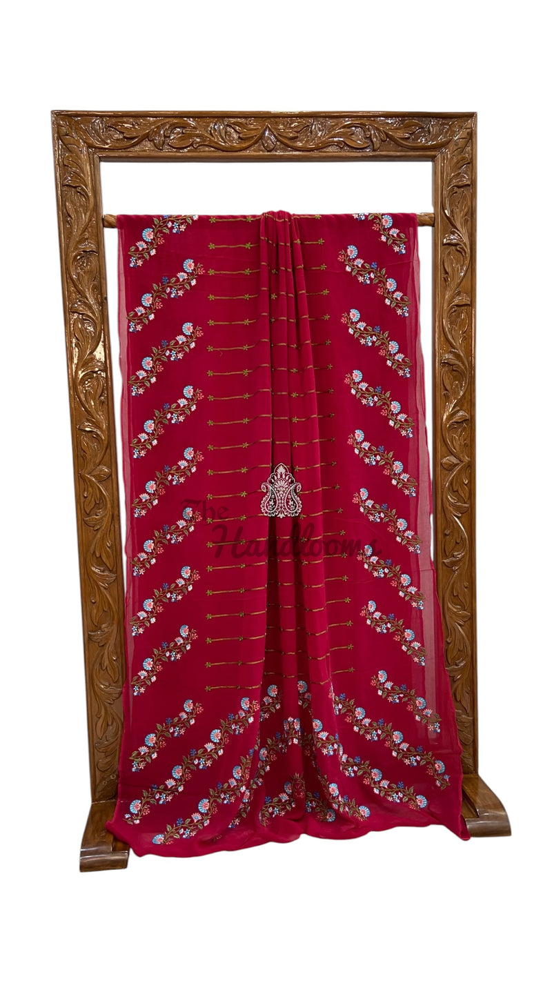 Pure Georgette Chikankari Handloom Banarasi Saree