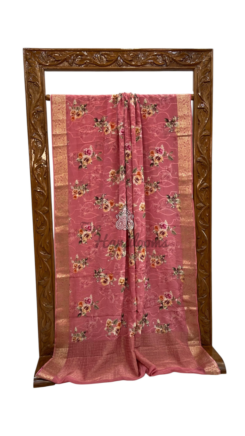 Pure Georgette Handloom Banarasi Saree - Chikankari With Digital Print