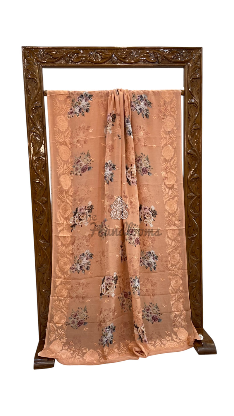 Pure Georgette Handloom Banarasi Saree - Chikankari With Digital Print