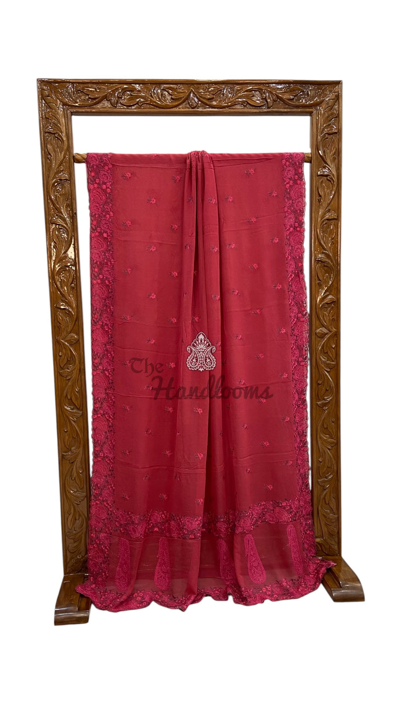 Pure Georgette Chikankari Handloom Banarasi Saree