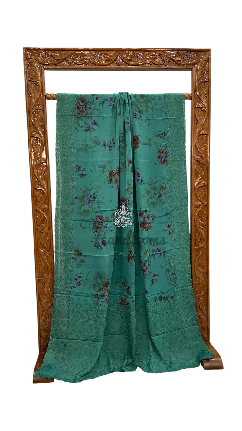 Pure Georgette Handloom Banarasi Saree - Chikankari With Digital Print