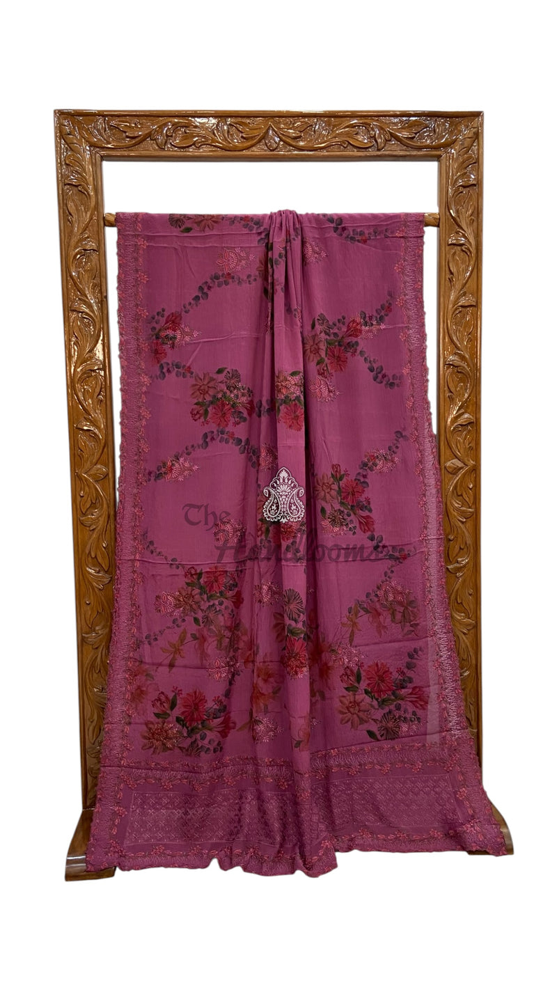 Pure Georgette Handloom Banarasi Saree - Chikankari With Digital Print