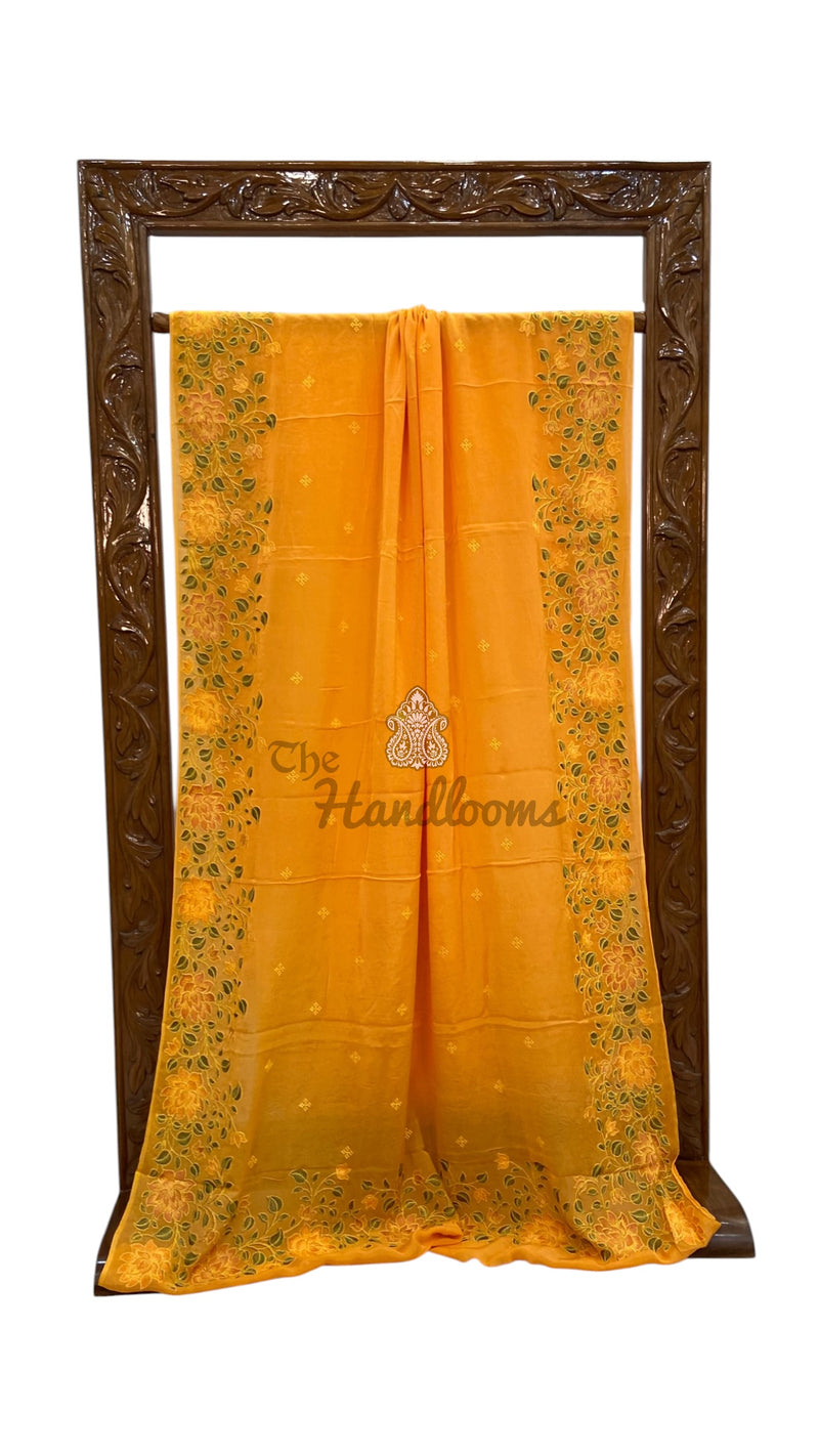 Pure Georgette Chikankari Handloom Banarasi Saree