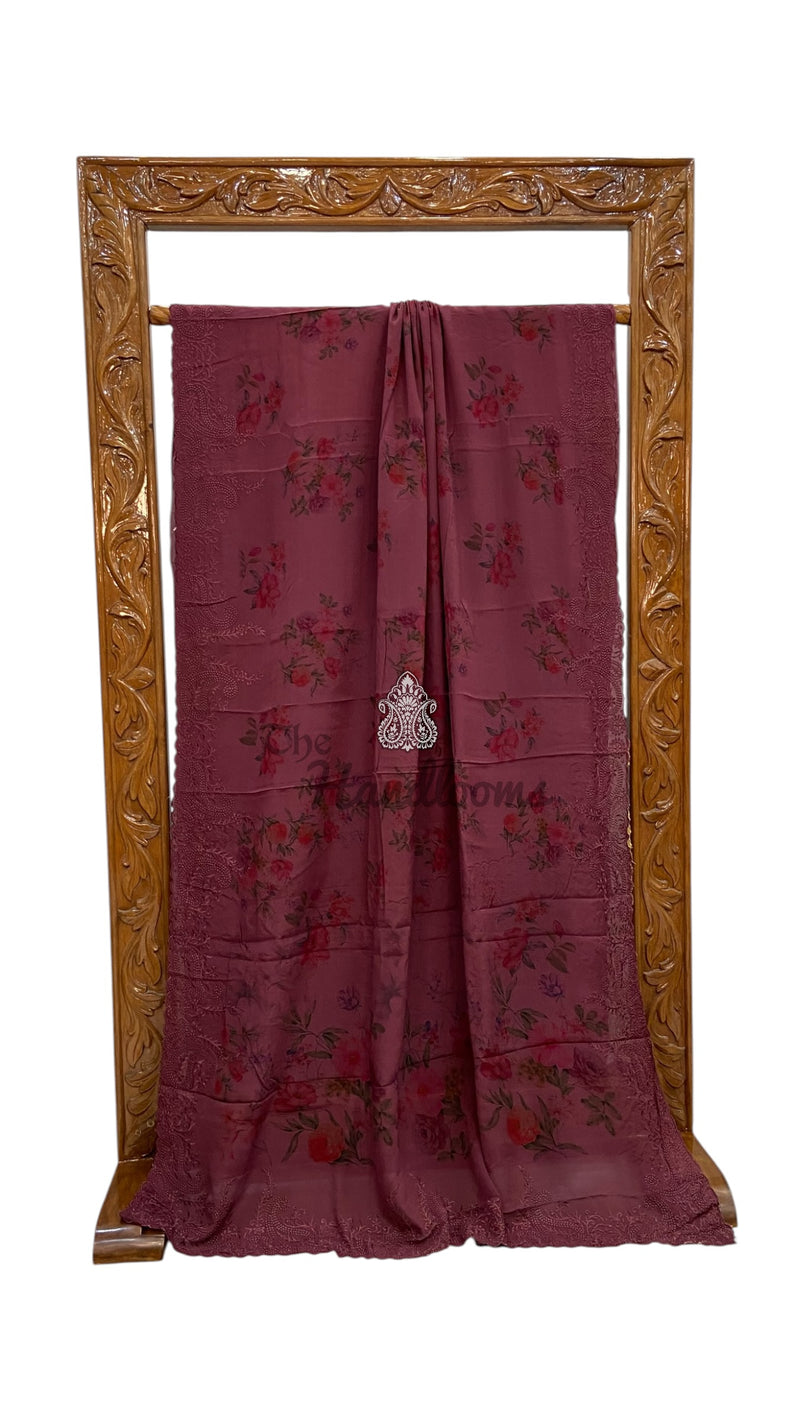 Pure Georgette Handloom Banarasi Saree - Chikankari With Digital Print