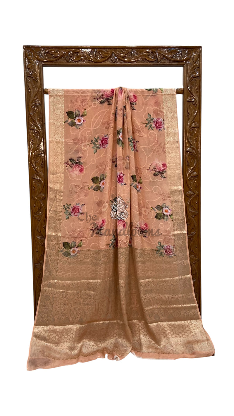 Pure Georgette Handloom Banarasi Saree - Chikankari With Digital Print