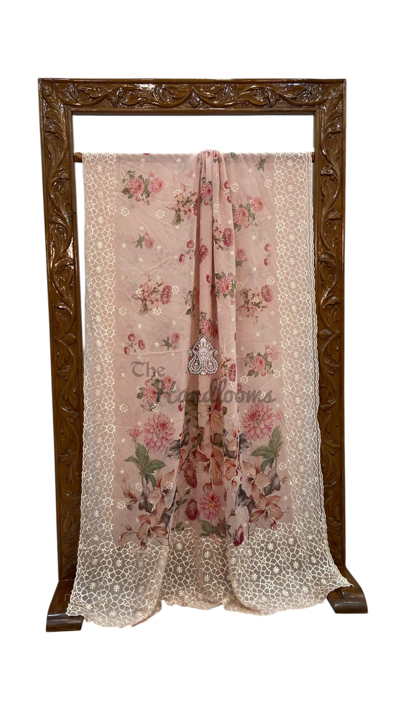 Pure Georgette Handloom Banarasi Saree - Chikankari With Digital Print