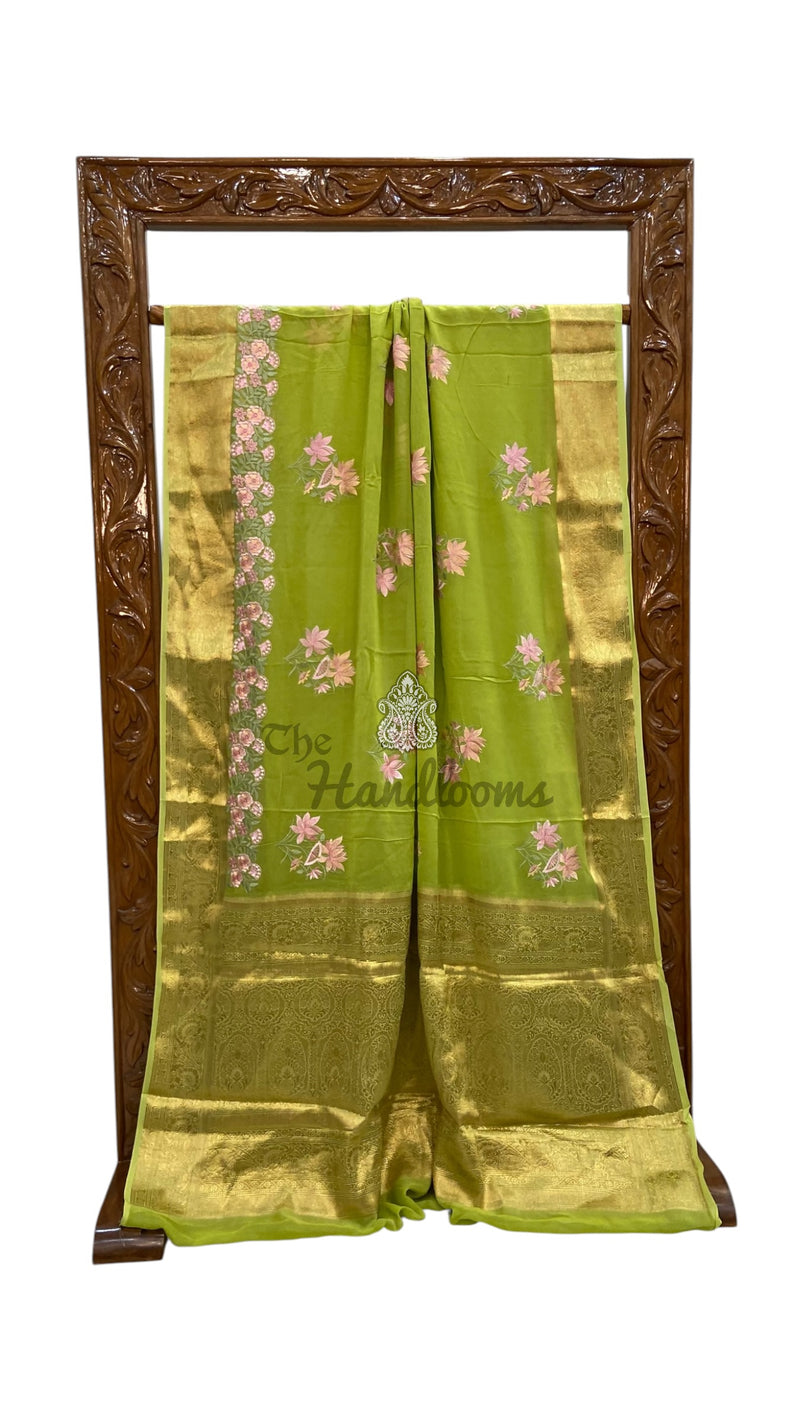 Pure Georgette Chikankari Handloom Banarasi Saree