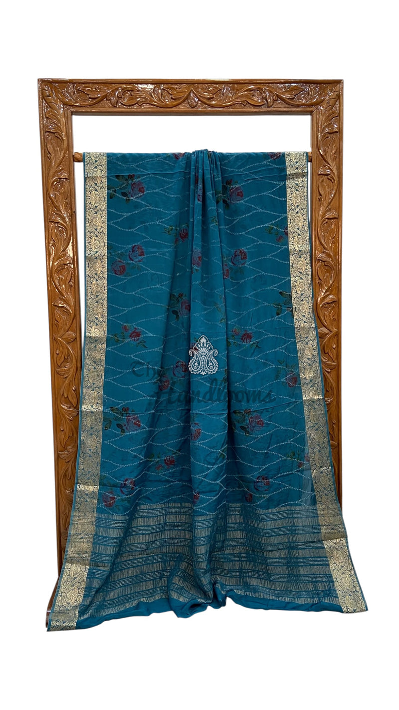 Pure Georgette Handloom Banarasi Saree - Chikankari With Digital Print