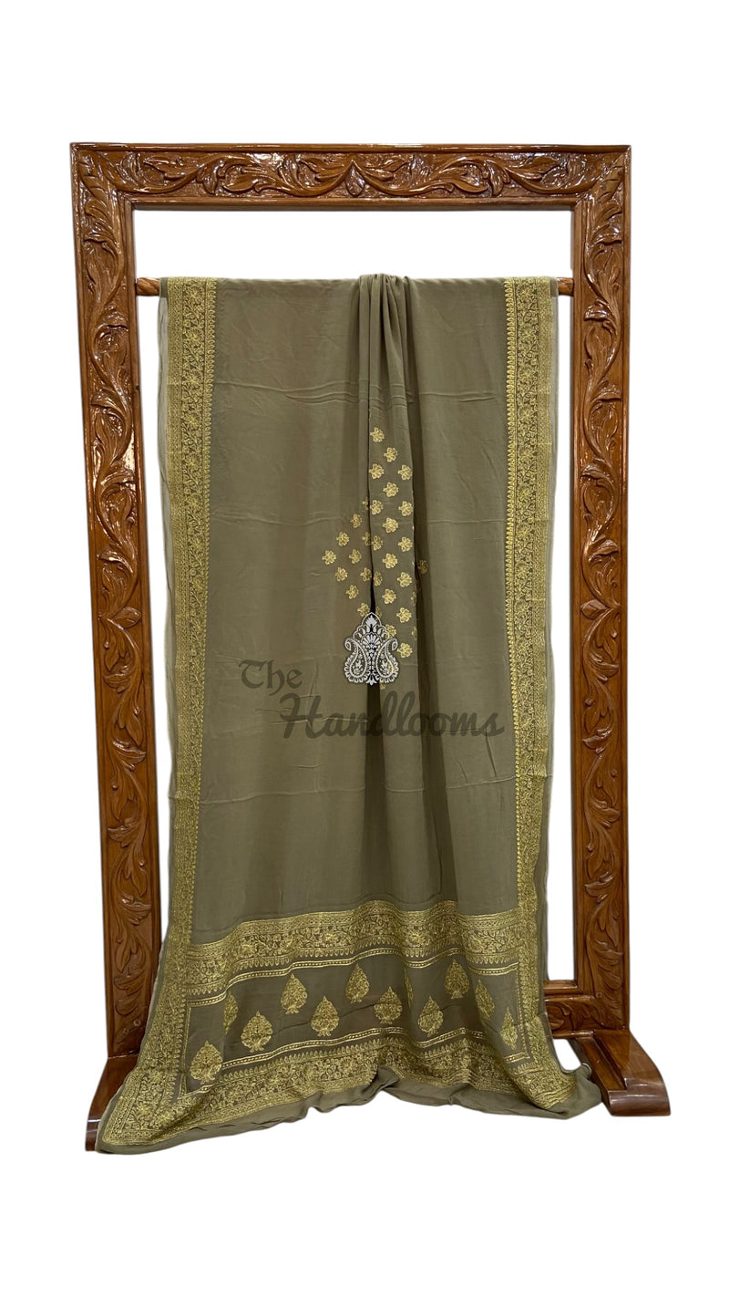 Pure Georgette Chikankari Handloom Banarasi Saree