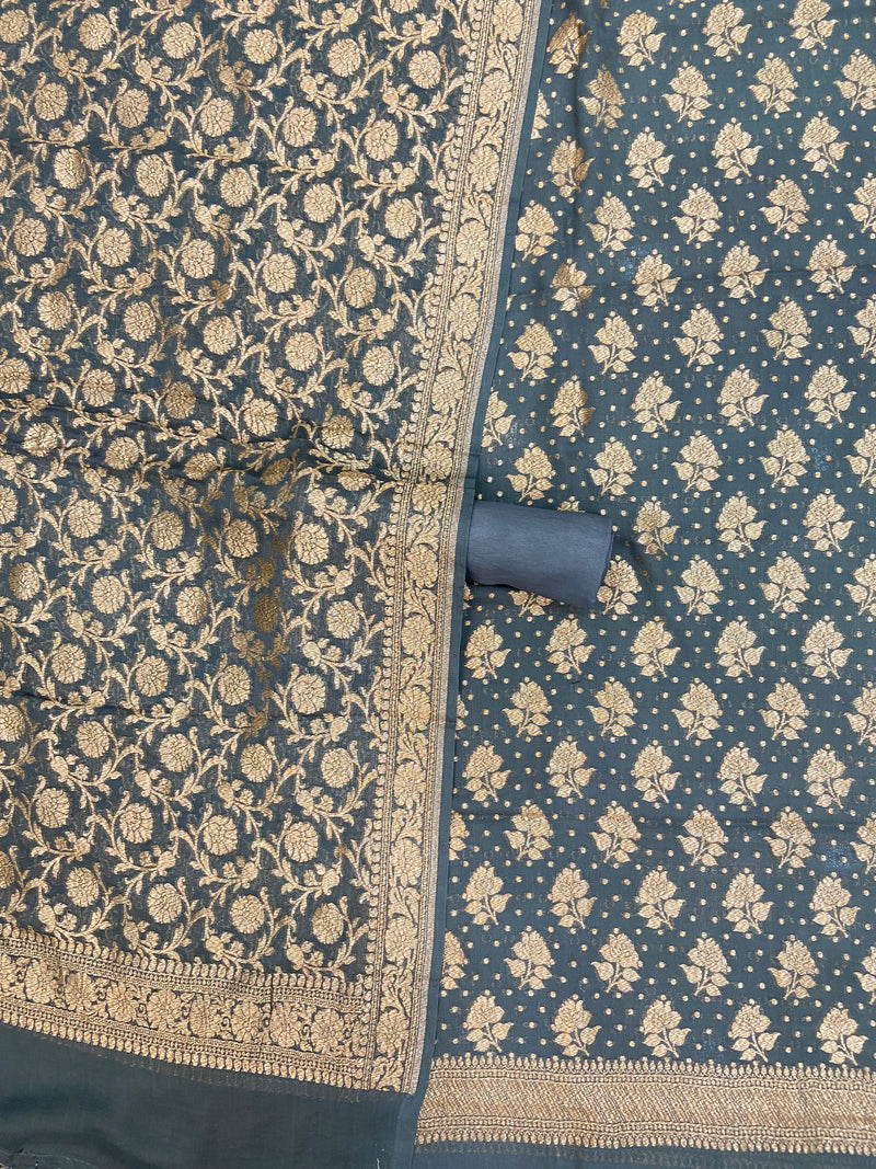 Pure Khaddi Georgette Handlooms Banarasi Dress material - The Handlooms