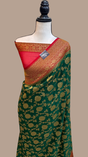 Pure Khaddi Georgette Banarasi Saree -  Antique zari - The Handlooms