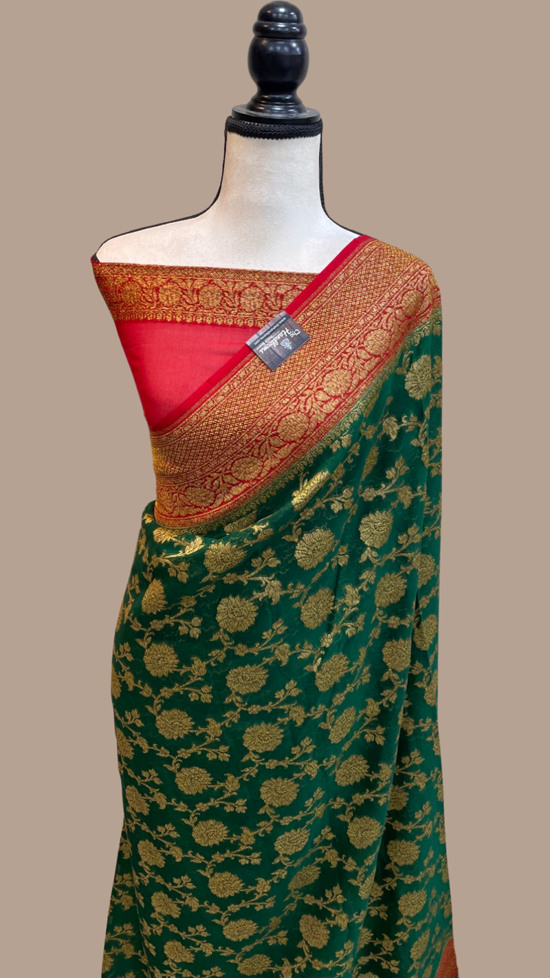Pure Khaddi Georgette Banarasi Saree -  Antique zari - The Handlooms