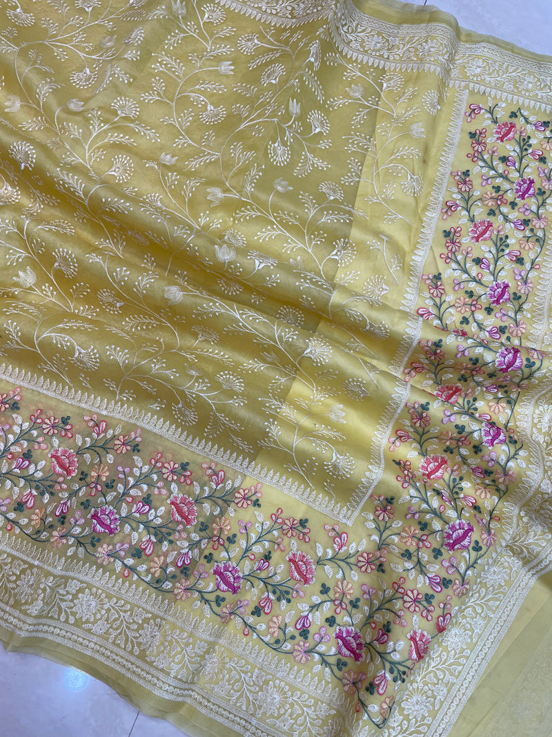Pure organza Chikankari Handloom Banarasi Saree - The Handlooms