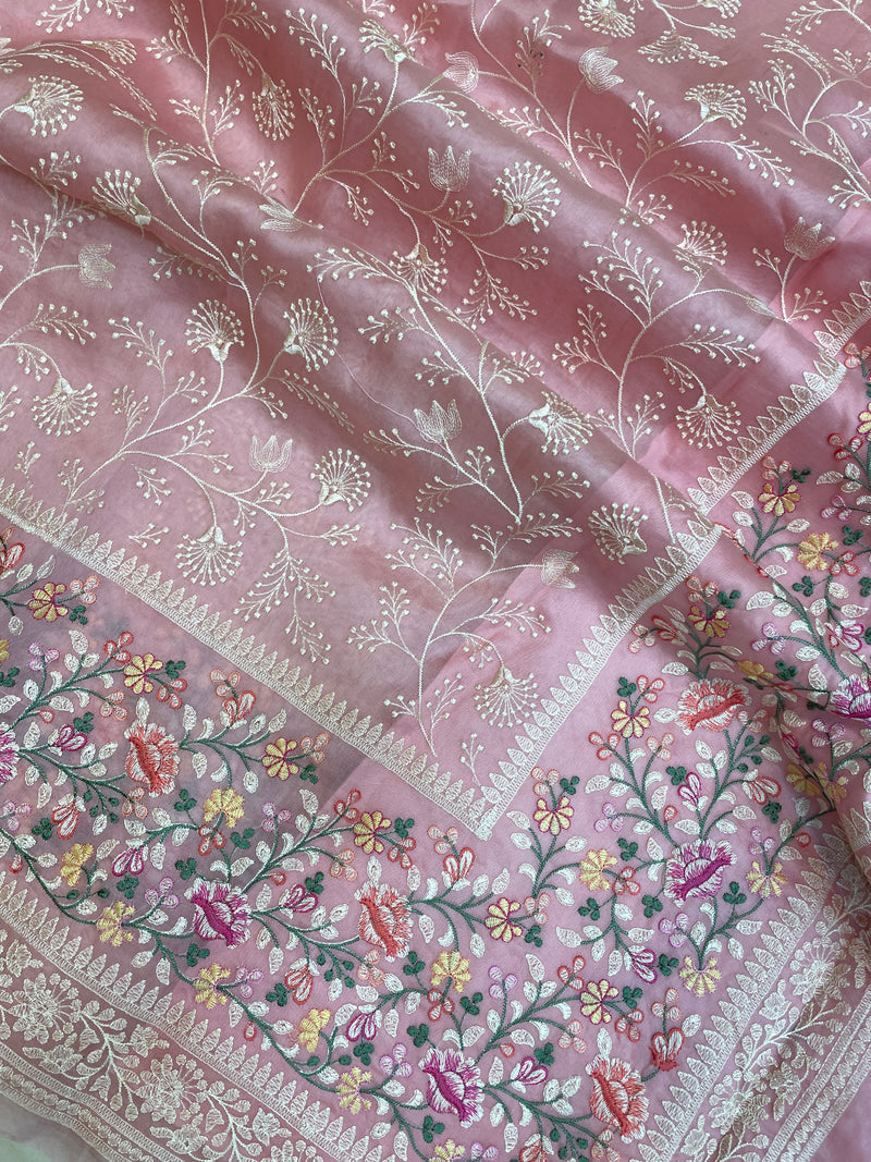Pure organza Chikankari Handloom Banarasi Saree - The Handlooms