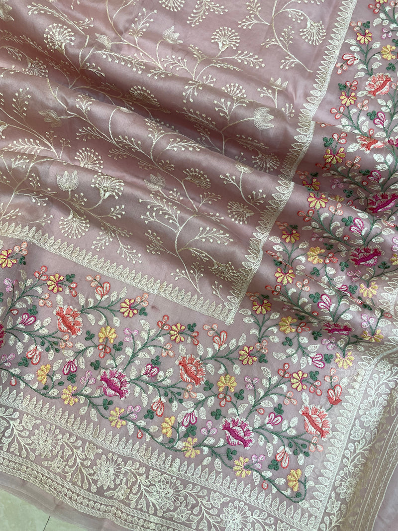 Pure organza Chikankari Handloom Banarasi Saree - The Handlooms