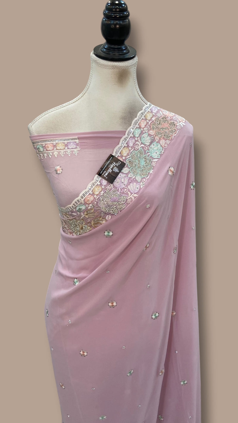 Pure Viscose Georgette Handloom Banarasi Saree - Handwork - The Handlooms