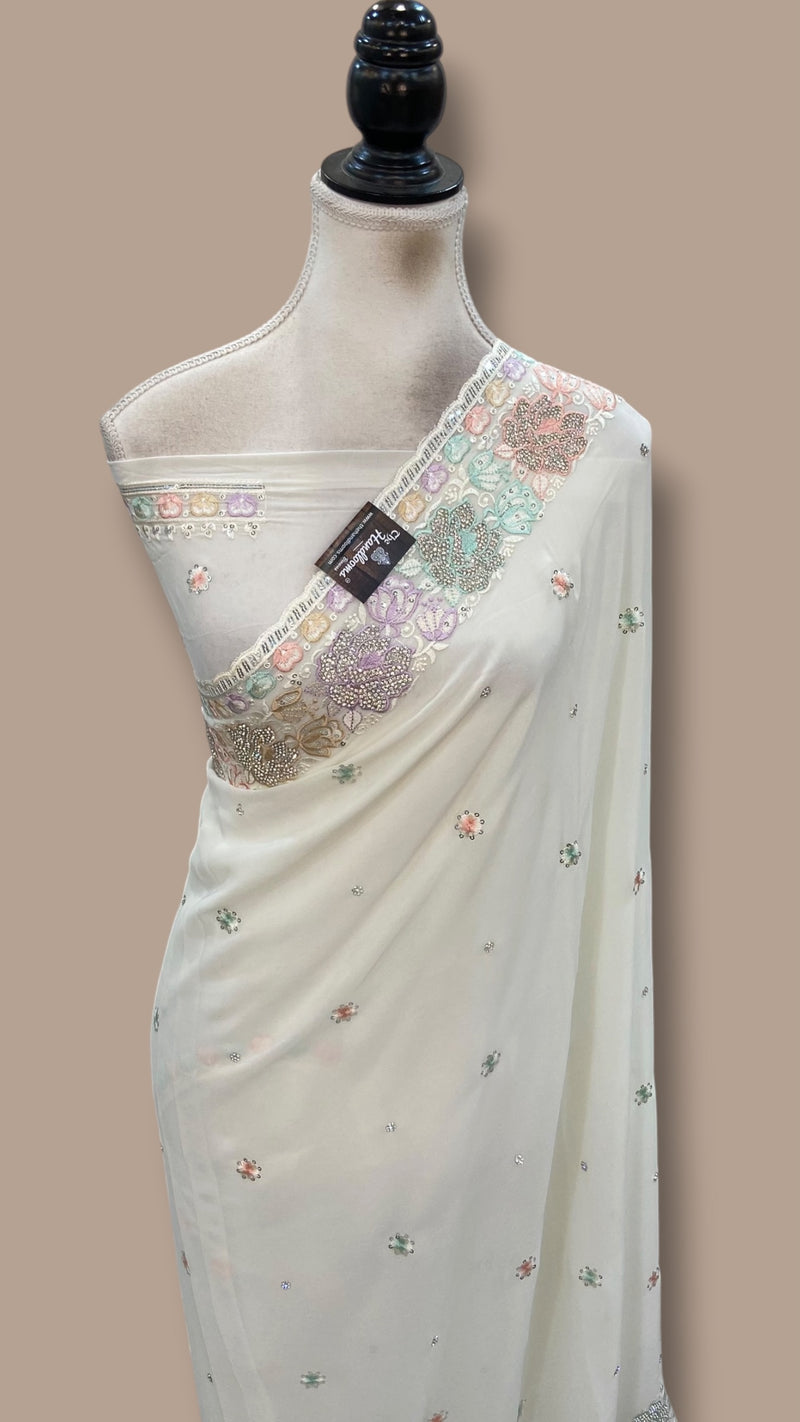Pure Viscose Georgette Handloom Banarasi Saree - Handwork - The Handlooms
