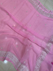 Pure Georgette Dupatta - Pink silver zari - The Handlooms