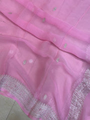 Pure Georgette Dupatta - Pink silver zari - The Handlooms