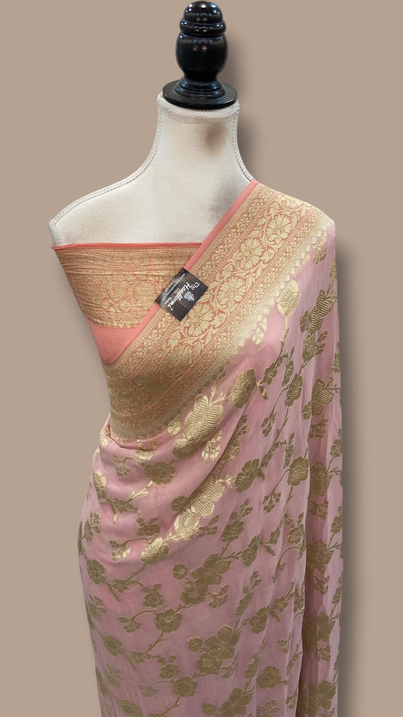 Pure Khaddi Georgette Handloom Banarasi Saree - Water Zari - The Handlooms