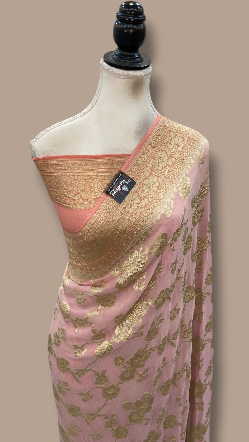 Pure Khaddi Georgette Handloom Banarasi Saree - Water Zari - The Handlooms
