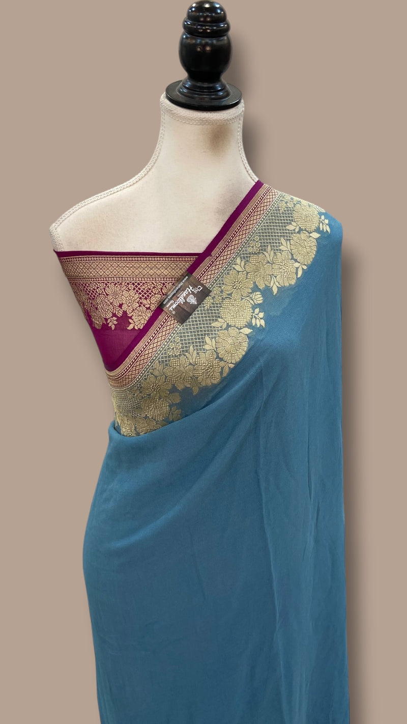 Pure Khaddi Georgette Handloom Banarasi Saree - Water Zari - The Handlooms