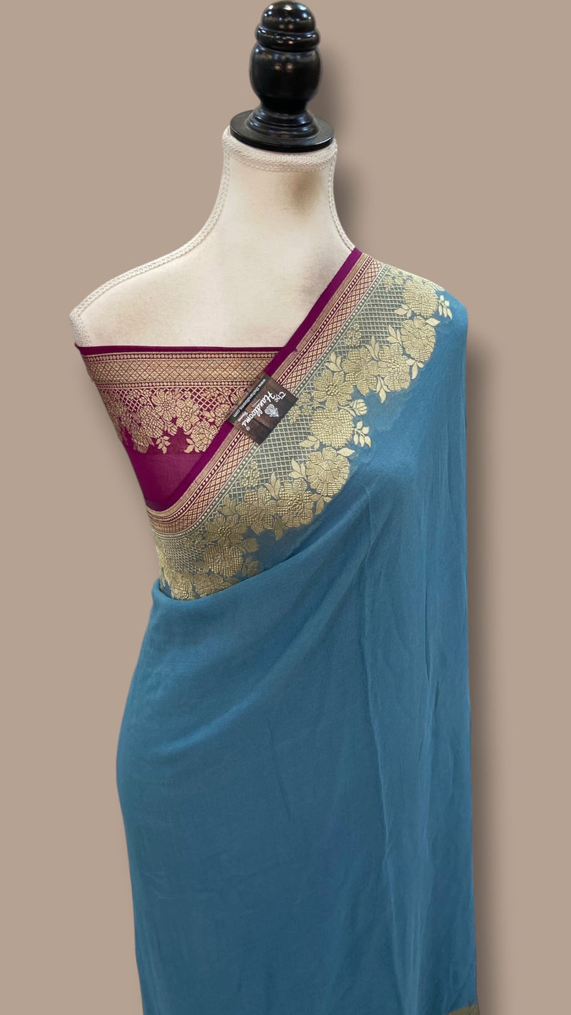 Pure Khaddi Georgette Handloom Banarasi Saree - Water Zari - The Handlooms