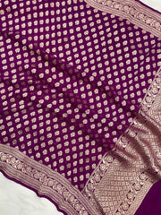 Magenta Pure Khaddi Georgette Handloom Dupatta - The Handlooms