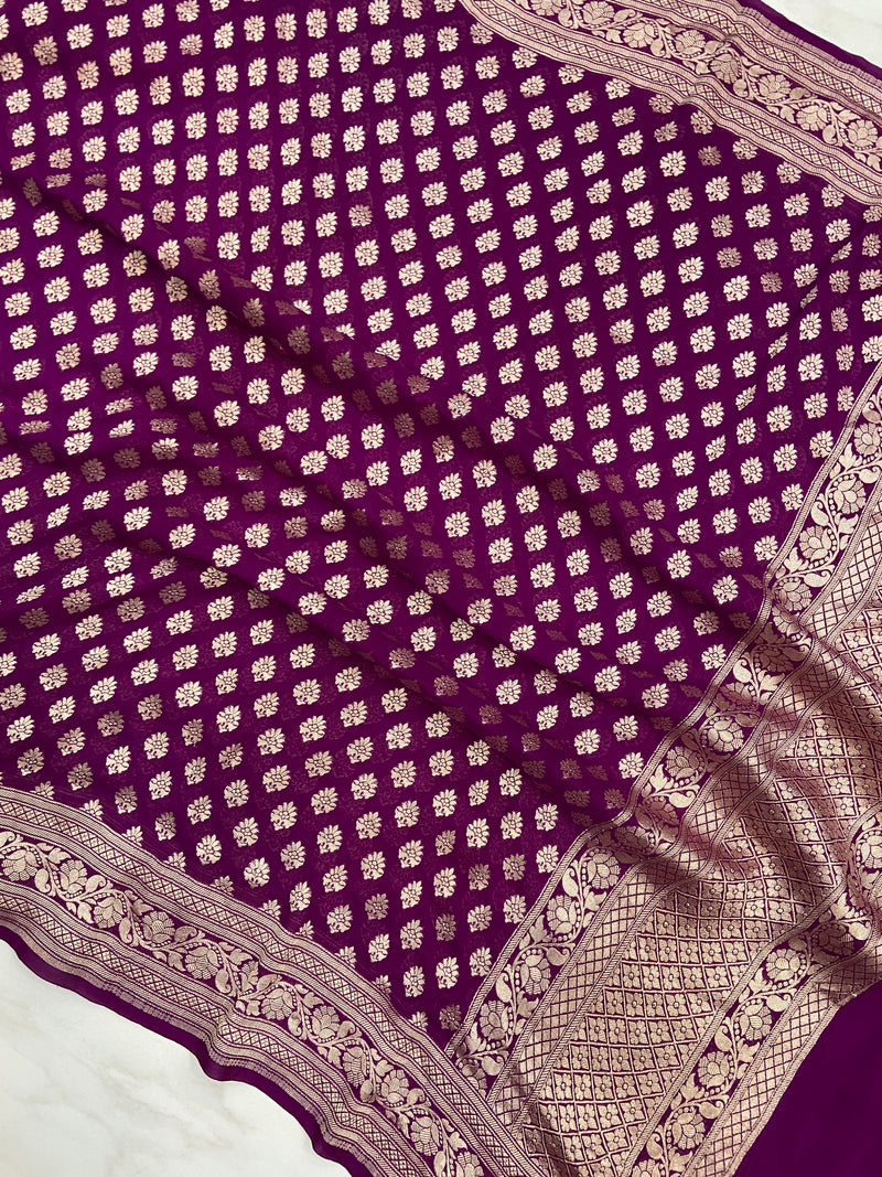 Magenta Pure Khaddi Georgette Handloom Dupatta - The Handlooms