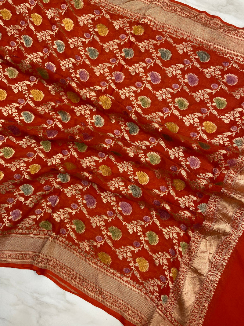 Khaddi Georgette Handloom Banarasi Dupatta - The Handlooms