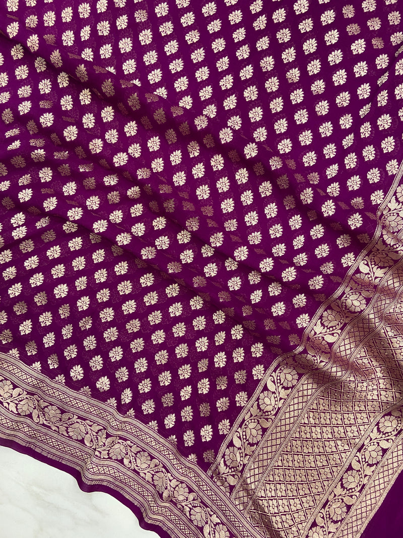 Magenta Pure Khaddi Georgette Handloom Dupatta - The Handlooms